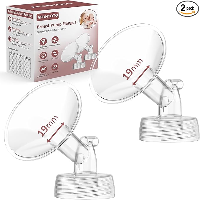19mm Flanges Compatible with Spectra S2 S1 9 Plus Synergy Gold Breastpump, Not Original Spectra Replacement Pump Parts, Wide Mouth Flange Accessories for Elastic Nipples Work with Backflow Protector