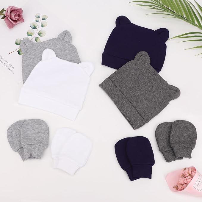 Newborn Baby Hat and Mittens Set Bear Ears Toddler Infant Beanie Caps Newborn - Image 5
