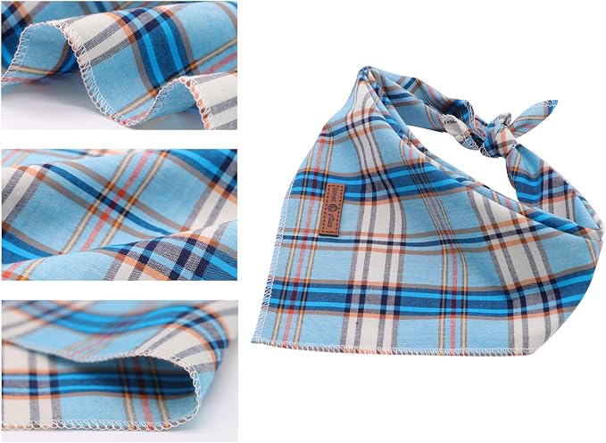 Lionet Paws Dog Bandana for Small Medium Large Dogs, Cat Kerchief Blue Plaid - Image 7