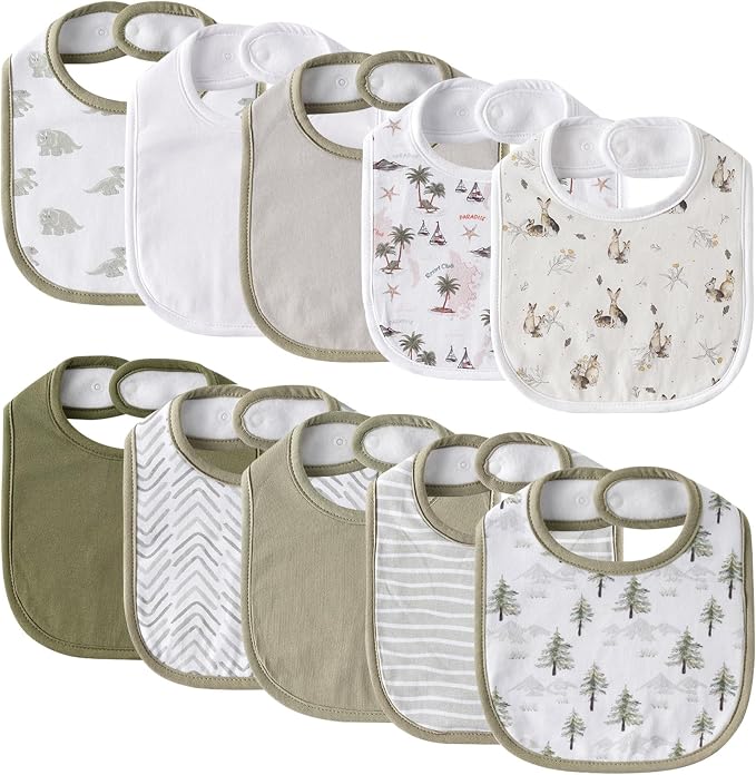 10 Pack Cotton Snap Bibs for Baby Boy Girl, Super Soft Drool Bibs for Teething - Image 2