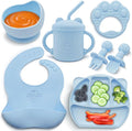 JEVASO Silicone Baby Feeding Set, Baby Led Weaning Supplies, Baby Self Feeding Essentials Suction Bowl Divided Plate Baby Bibs Spoons Forks Sippy Cup Teether, Toddler Eating Utensils for 6+ Months