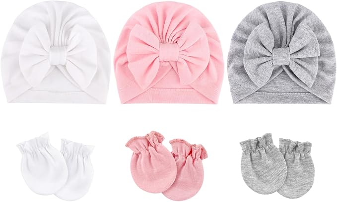BQUBO Newborn Girls Hats Baby Hat and Mittens Set Infant Caps Bow Hospital by DRESHOW