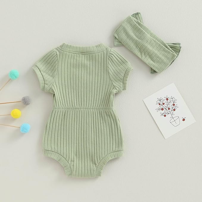 FOCUSNORM Baby Girl Summer Clothes Ribbed Short Sleeve Romper Solid Color - Image 7