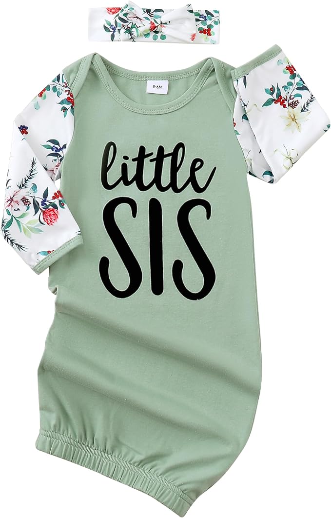AMAWMW Newborn Baby Girl Little Sister Sleeper Gown Stripe Long Sleeve by AMAWMW