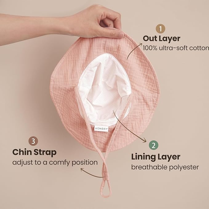 Konssy 2-Pack Muslin Baby Girl Sun Hats - Image 2