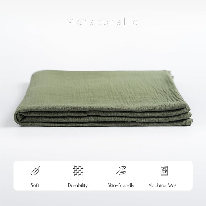 Meracorallo Muslin Swaddle Blanket, 100% Cotton, Olive Green | Soft Breathable - Image 4