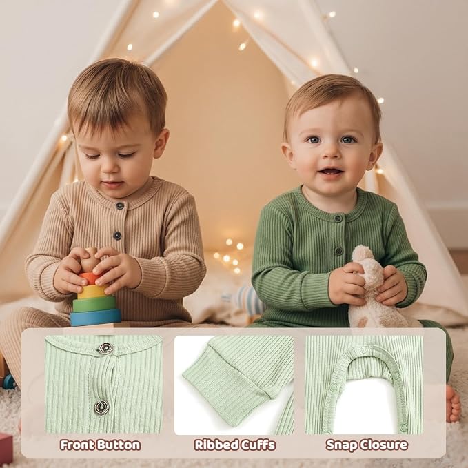 Bafeicao Baby Boy Girl 2/3 Pack Solid Romper Ribbed Short/Long Sleeve | - Image 3