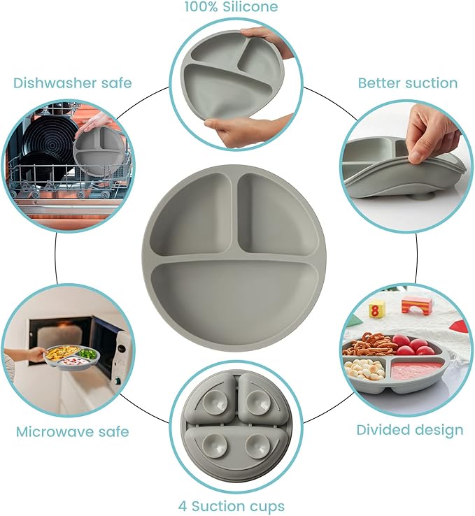 Silikong Silicone Suction Plate for Toddlers – Divided Baby Plate for Self Feeding – BLW Weaning Plate – BPA Free, Dishwasher & Microwave Safe – Baby Feeding Tray for Kids, Infants & Toddlers