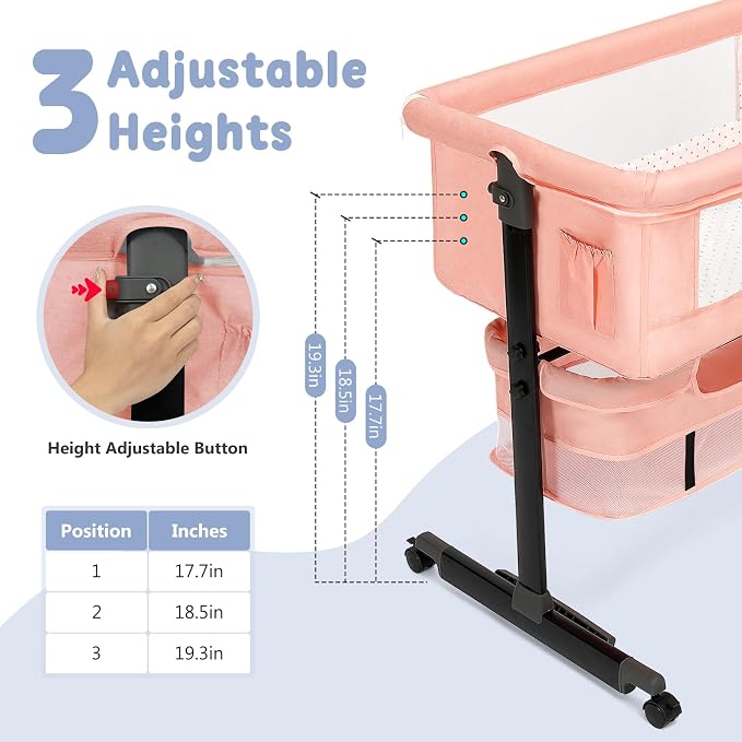 Semphis 3 in 1 Bassinet Bedside Sleeper, Baby Bassinets Bedside Sleeper - Image 2
