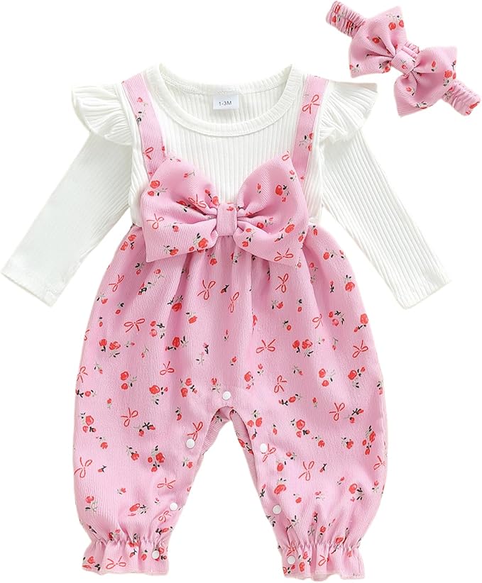 Newborn Baby Girl Clothes Ruffle Sleeve Jumpsuit Corduroy Floral by mlpeerw