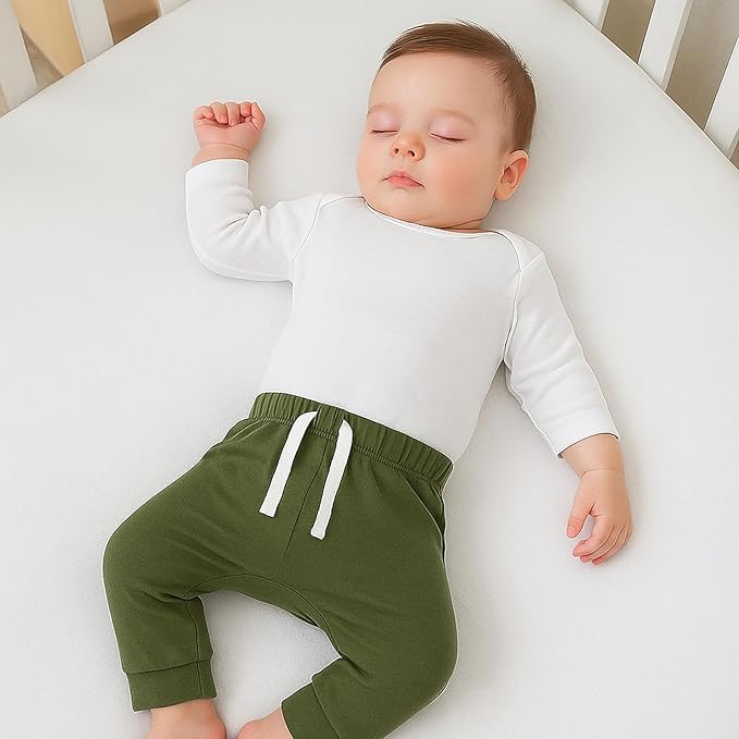 SOBOWO Newborn Baby Boy Girl 3-Pack Joggers Infant Baby Cotton Harem Pants for Toddler Boys Girls 0-3T Interlock 195 GSM