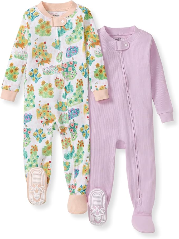 Burt's Bees Baby Girls Organic Cotton, Snug Fit Footed Sleeper Pajamas | by BurtsBeesBaby