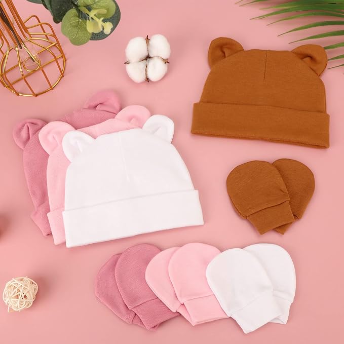 BQUBO Newborn Baby Hats Mittens Set Hospital Hat Beanie Infant Caps Baby Gloves - Image 4