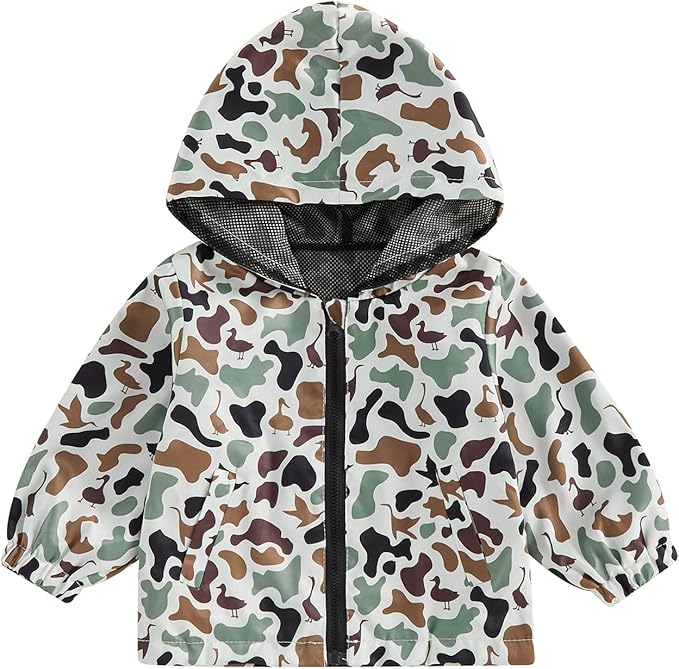 Toddler Baby Boy Lightweight Hooded Jacket Excavator Coat Outwear | Truck Print by Rourufy