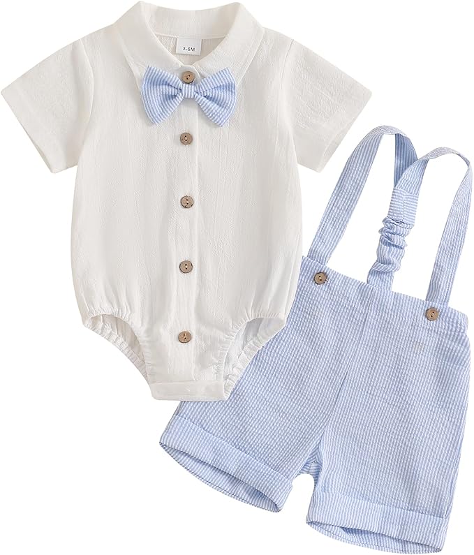 PUHHAPIEY Baby Boy Gentleman Wedding Outfit Dress Romper Suspender Pants | 0 3 by PUHHAPIEY