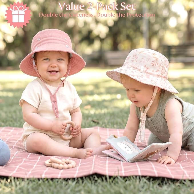 Play Tailor 2 Pack Newborn Baby Sun Hat Breathable Muslin Cotton Cap 0-24M | - Image 5