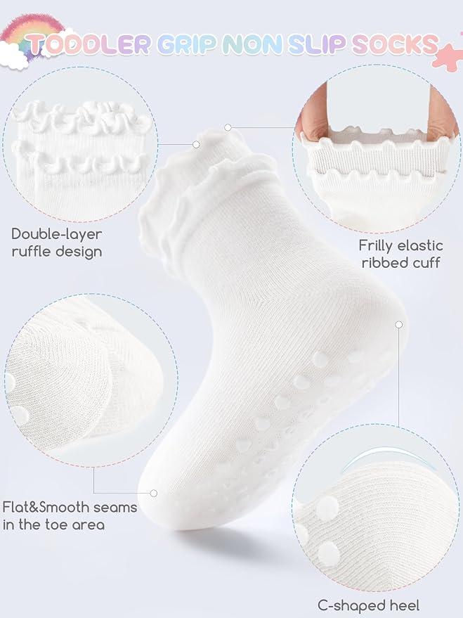 Baby Toddler Girls Socks Grip Ruffle Non Slip Kids Cotton 12 Pack Socks | - Image 3