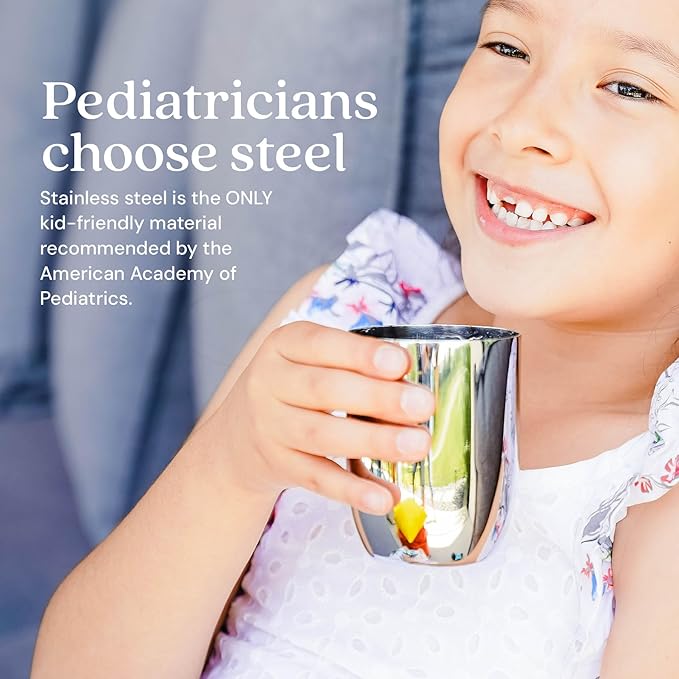 Ahimsa Stainless Steel Kids Cup - Pediatrician Designed Toddler Cups for Open Cup Training, 8oz, 100% BPA Free & Dishwasher Safe (Classic Single)