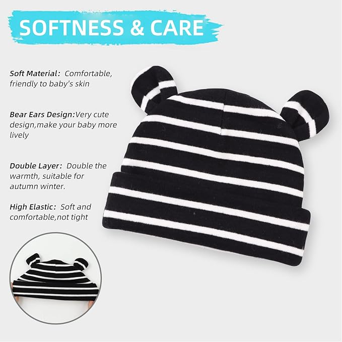 Pesaat Newborn Hospital Hat 0-12Months Preemie Boys Girls Beanie Solid Infant - Image 2