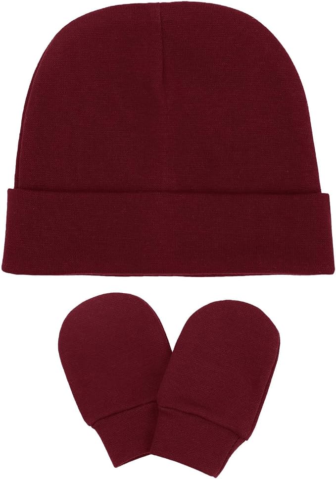 BQUBO Baby Hats and Mittens Infant Cotton Beanie Gloves No Scratch Set Newborn - Image 7