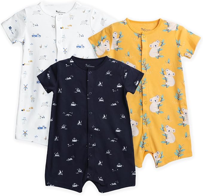 3-Pack 100% Cotton Baby Boy Rompers, 0-24Months Short Sleeve Toddler Romper by Thisisminicocos