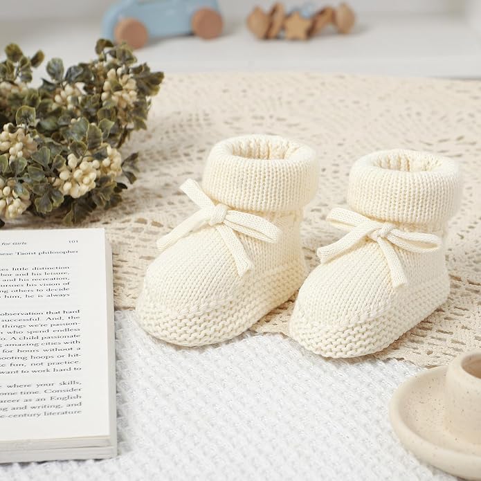 Hadetoto Newborn Baby Booties Cotton Knit Shoes | Soft, First Walkers, - Image 4