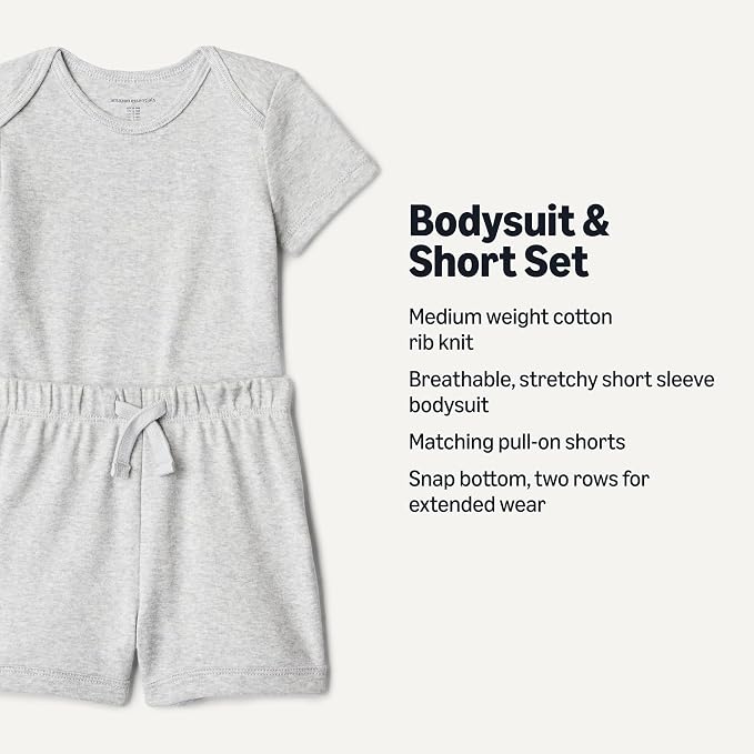 Amazon Essentials Unisex Toddlers' Short Sleeve 100% Cotton Bodysuit and Short - Image 2