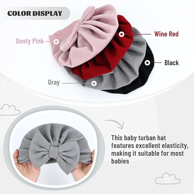 Cinaci 4 Pieces Baby Girls Turban Hats - Image 4