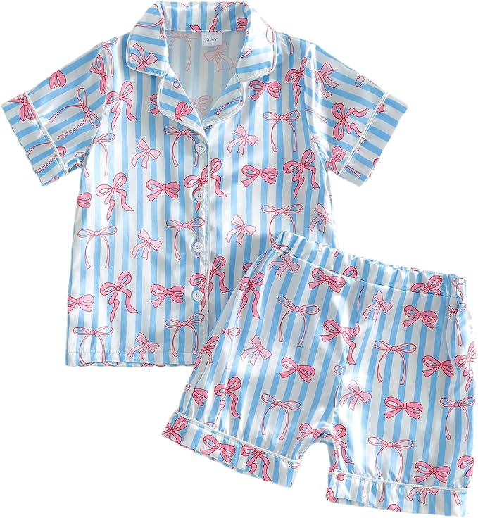 Kuriozud Toddler Baby Girl Pajamas Set Summer Floral Short Sleeve Button Down by Kuriozud