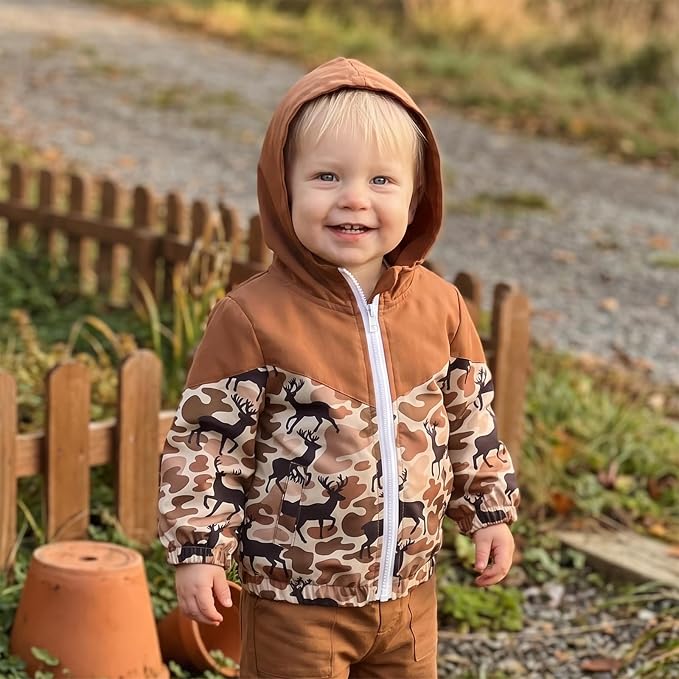 Toddler Baby Boy Windbreaker Jacket Camo Zipper Hooded Rain Coat - Image 3