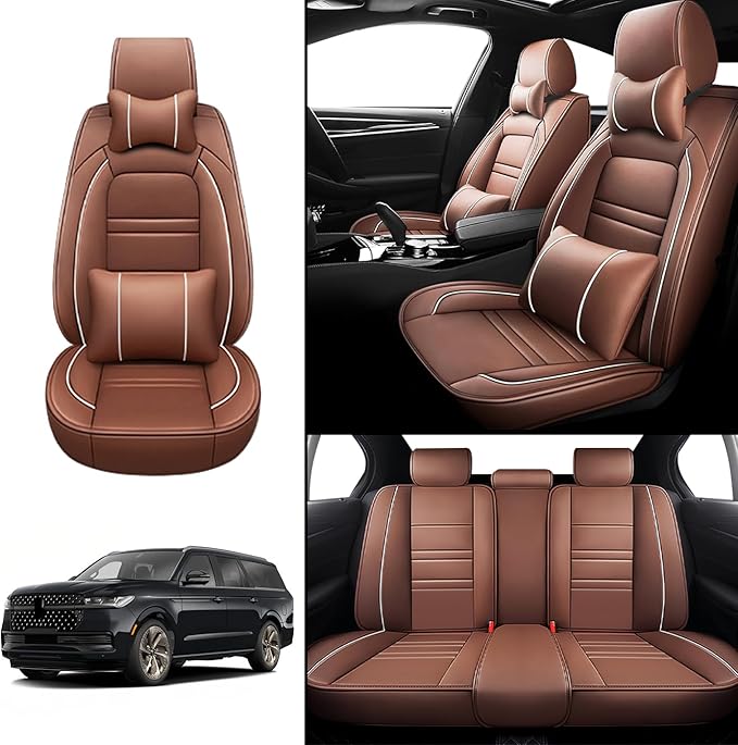 Car Seat Covers for Lincoln Navigator 1998-2025 | 5-Seats Seat Covers, Waterproof Seat Protectors, Automotive Seat Covers (Full Set with Pillow,Coffee)