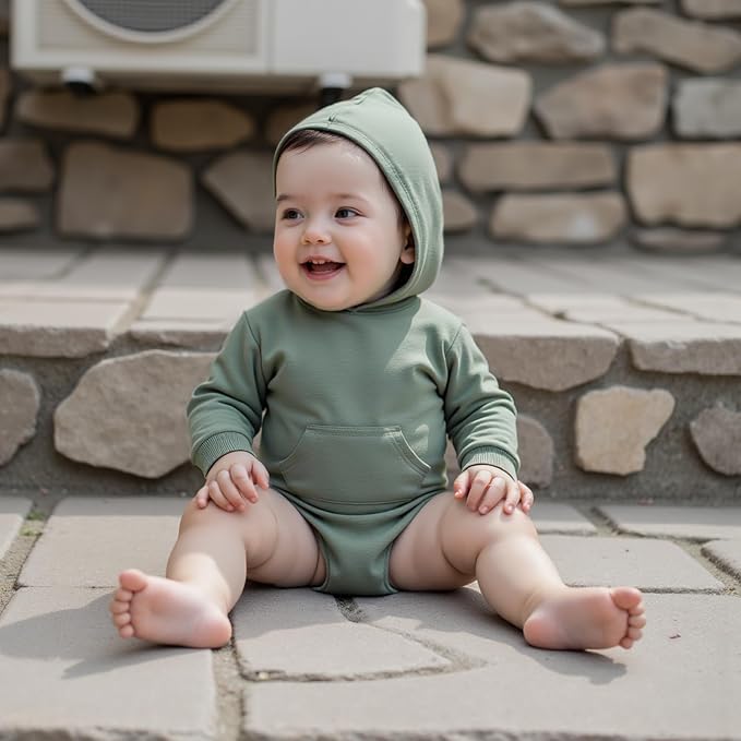 Newborn Baby Boy Girl Hoodie Sweatshirt Romper Long Sleeve Bubble Bodysuit - Image 4