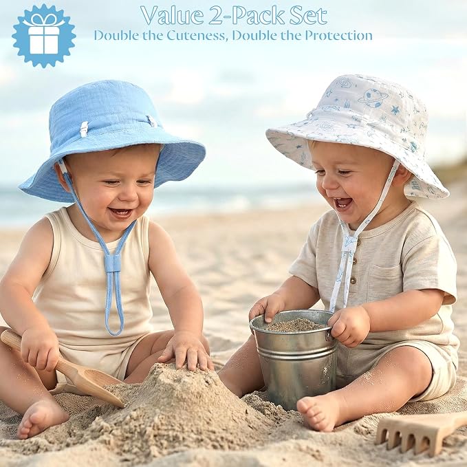 Play Tailor 2 Pack Newborn Baby Sun Hat Breathable Muslin Cotton Cap 0-24M | - Image 7
