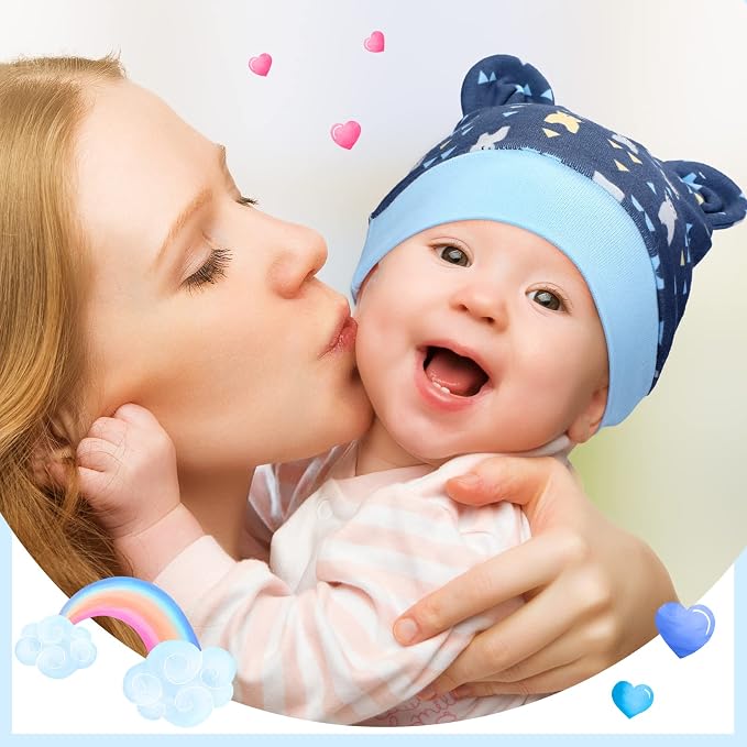 Geyoga 9 Pieces Newborn Baby Hat Bear Ears Infant Caps Baby Boy Girl Toddler - Image 5