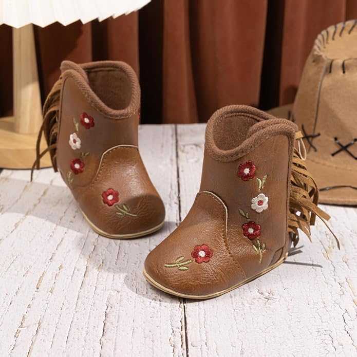 Meckior Baby Girls Cowboy Tassel Boots Side Zipper Moccasins Soft Bottom - Image 5