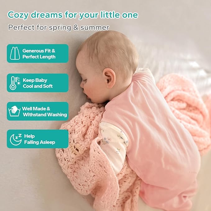 Rayon Made from Bamboo Sleep Sack, 0.5 TOG Wearable Blanket Baby, Lightweight Stretchy Sleep Sack 0-6 Months, Pink