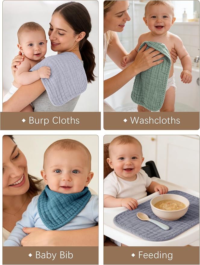 Lovely Care 12 Pack Muslin Burp Cloths 100% Cotton Muslin Cloths Large - Image 5