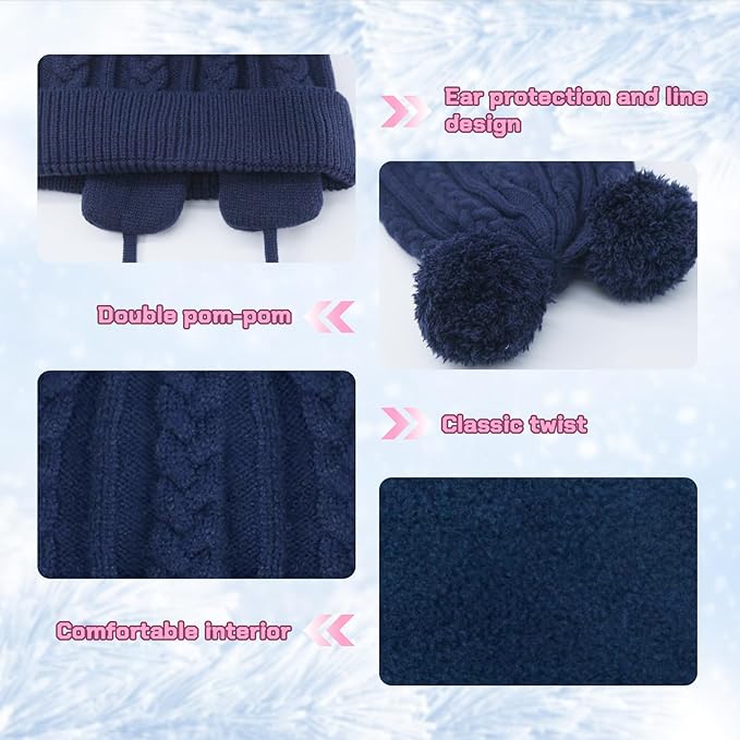 Duoyeree Toddler Winter Hat with Earflap Scarf Hood Thick Warm Kids Skull Cap for Baby Girls Boys