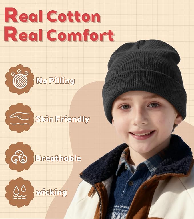 100% Cotton Baby Beanie Toddler Boys Girls Kids Winter Hat Knit Winter Warm Cap - Image 2