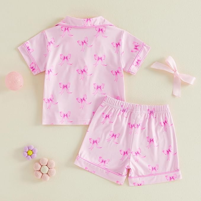 Kuriozud Toddler Baby Girl Pajamas Set Summer Floral Short Sleeve Button Down - Image 5