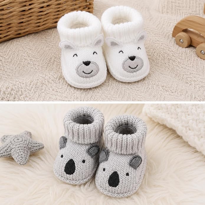 2 Pairs Baby Booties Newborn First Walkers Cozy Shoes Warm Knit Soft Booties - Image 7