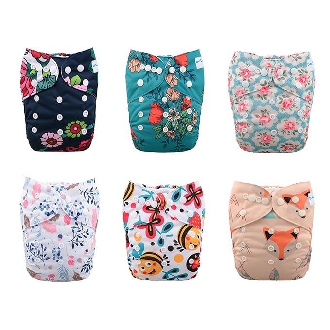 babygoal Reusable Cloth Diapers for Girls, Adjustable Washable Nappy 6pcs+ 6pcs Microfiber Inserts+One Wet Bag 6YDG08
