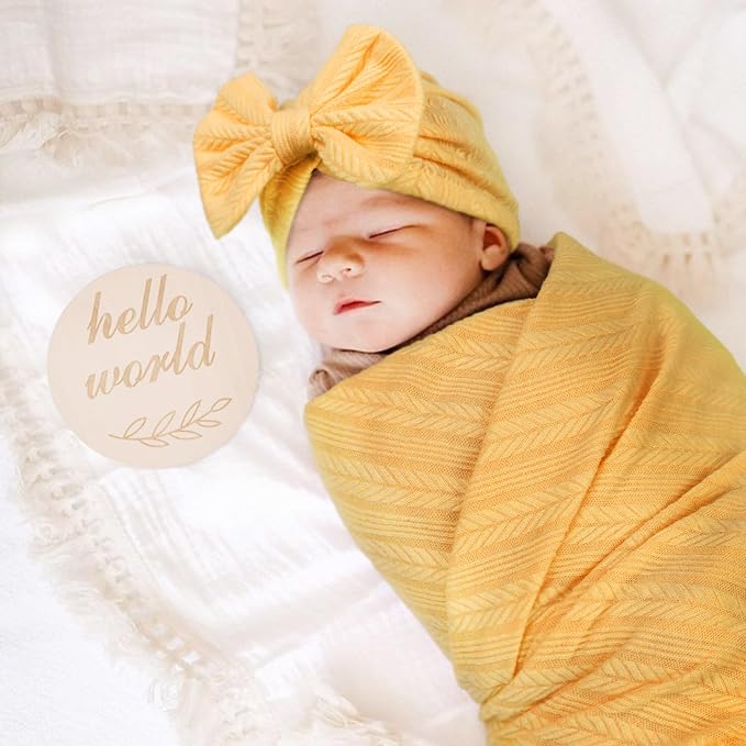 AQOKKA Newborn Receiving Blanket Wheat Ear Bow Hat Hairband Set - Image 5