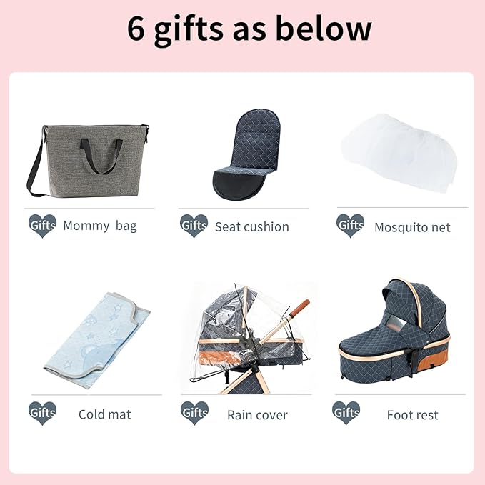 2 in 1 Baby Stroller with Bassinet Mode, Reversible Infant Pram, One-Click Folding, Newborn Travel Stroller, Convertible Toddler Standard Pram Carriage (X2US-Blue)