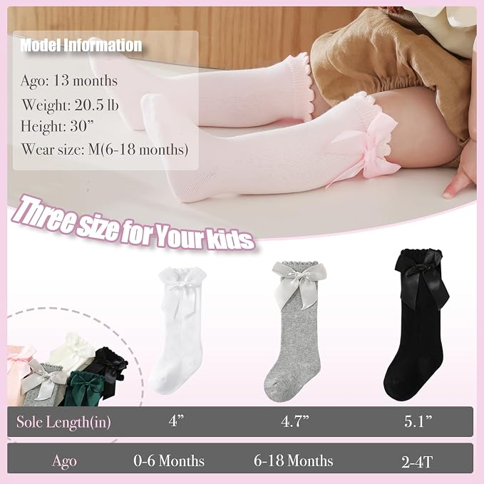Baby Knee High Socks Newborn Ruffle Bow Socks Infant Long Sock Toddler Girls - Image 5