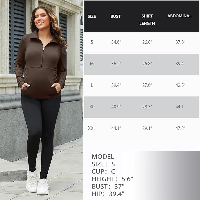 GINKANA Maternity Women's Long Sleeve Shirt Half Zipper Lapel Lightweight Casual Maternity Pullover with Pockets