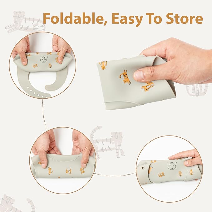 Little Dimsum Silicone Baby Feeding Bibs Easily Adjustable and Wipe Clean Soft - Image 4