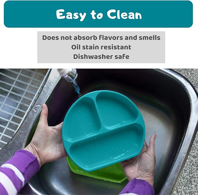 Silikong Suction Plate for Toddlers | BPA Free, 100% Food-Grade Silicone | Microwave, Dishwasher and Oven Safe | Stay Put Divided Baby Feeding Plates (1, Turquoise)