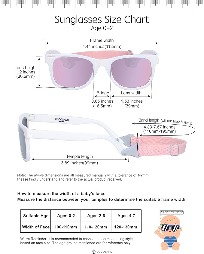 COCOSAND Flexible Baby Sunglasses with Strap Polarized UV Protection for Toddler Infant Newborn Boy Girl Age 0-24 Months