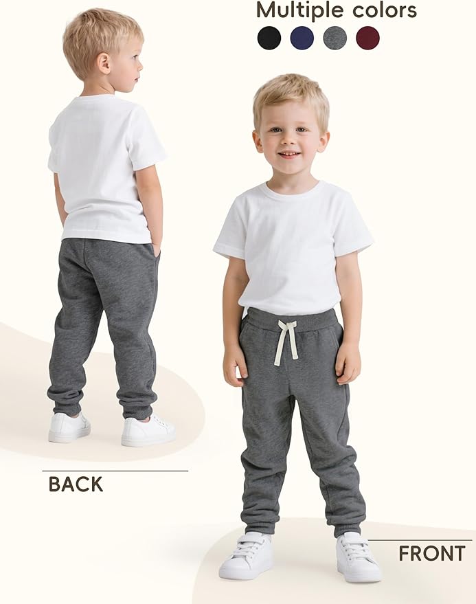 4 Pack Toddler Boys Sweatpants Cotton Baby Kids Joggers Toddler Boys Girls Sweatpants with Pocket Drawstring